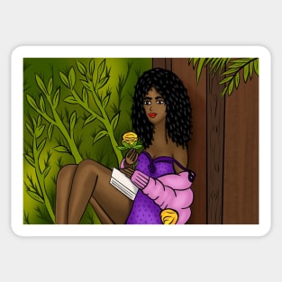 Black woman with flower artwork illustration Sticker